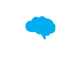 Icon in white of person with brain highlighted in blue